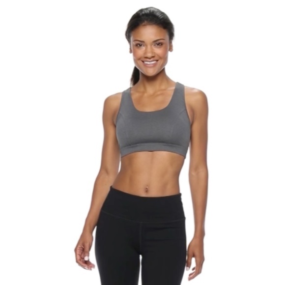 TEK GEAR Sports Bra Racerback Medium Impact Athleisure Gray Black Small Large - Picture 2 of 9
